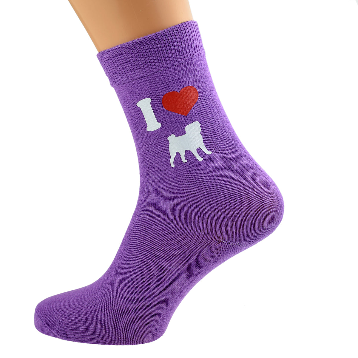 I Love Pugs Womens Purple Dog Socks| Ashton and Finch
