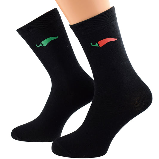 Red Green Chilli Pepper Mens Black Socks| Ashton and Finch