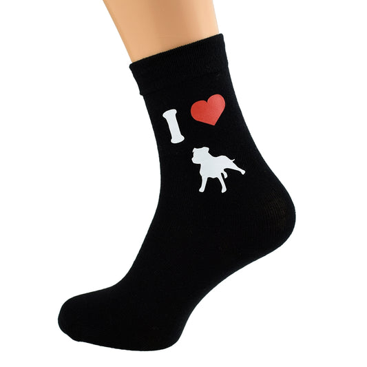 I Love Staffordshire Bull Terriers Mens Black Socks| Ashton and Finch