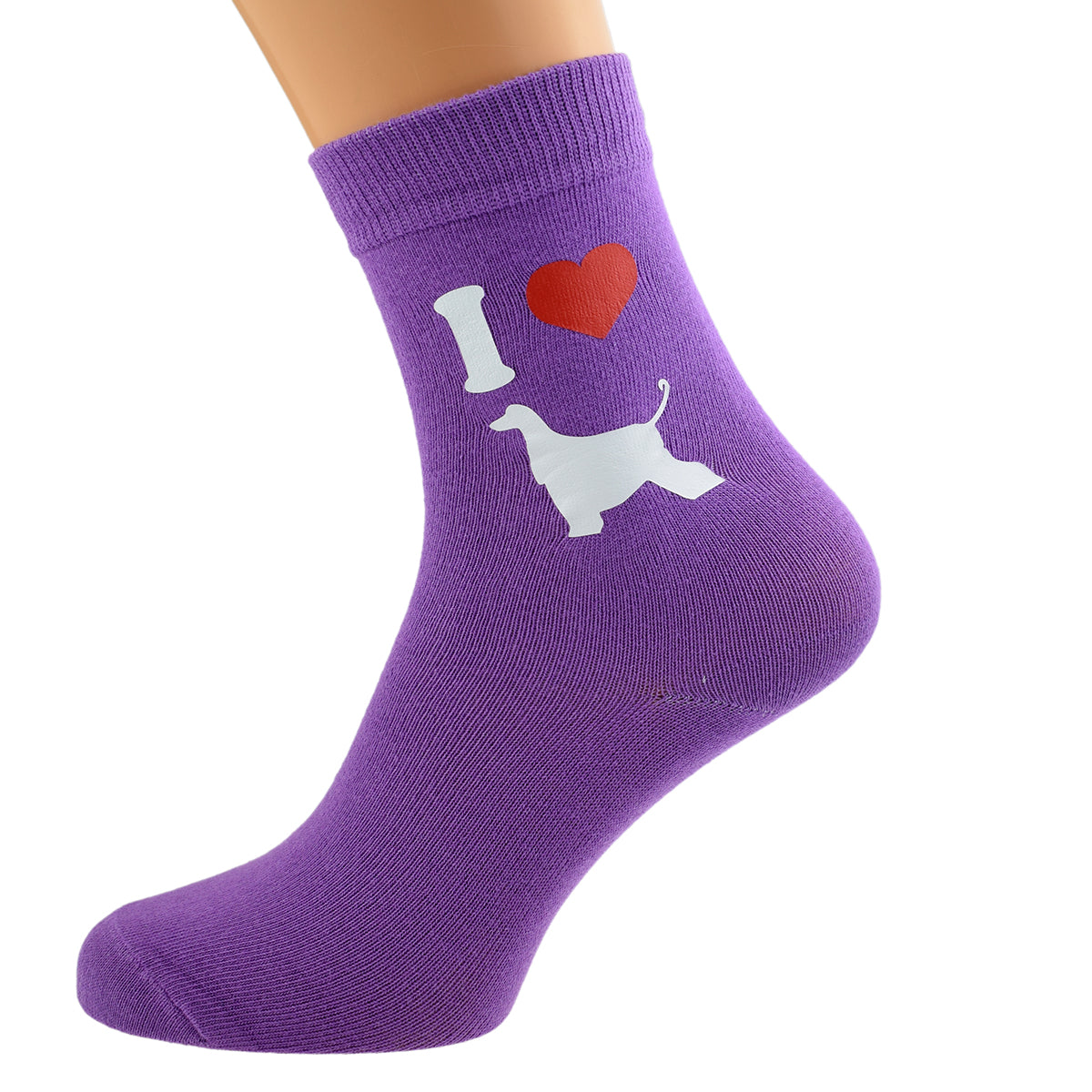 I Love Afghans Womens Purple Dog Socks| Ashton and Finch