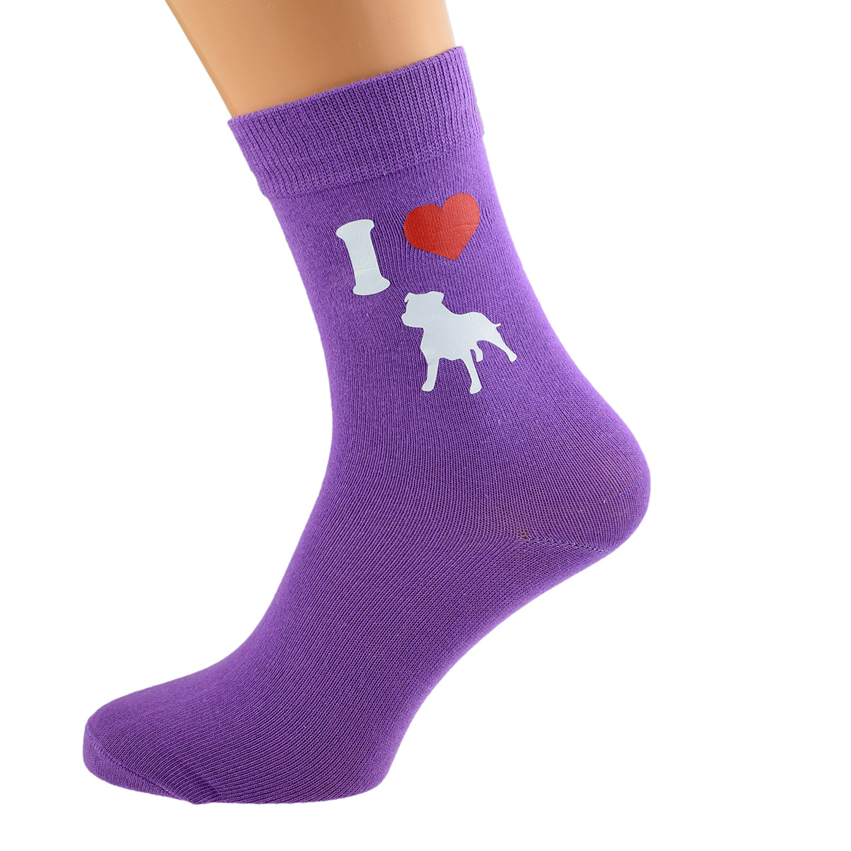 I Love Staffordshire Bull Terriers Womens Purple Dog Socks| Ashton and Finch