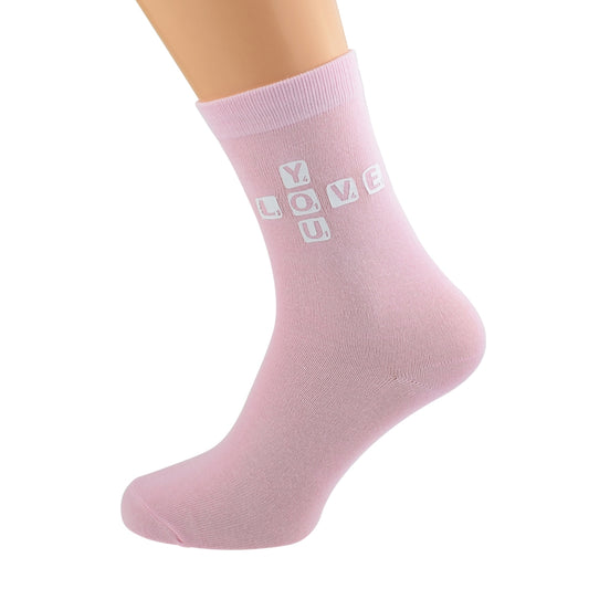 Love You Tile Design Ladies Pink Socks| Ashton and Finch