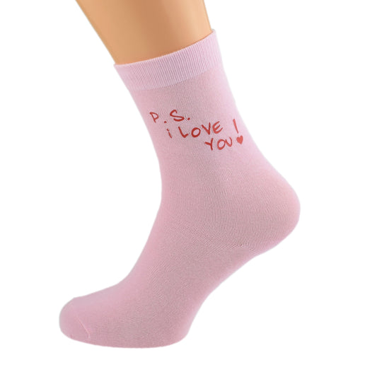 P.S. I Love You Valentine Ladies Pink Socks| Ashton and Finch