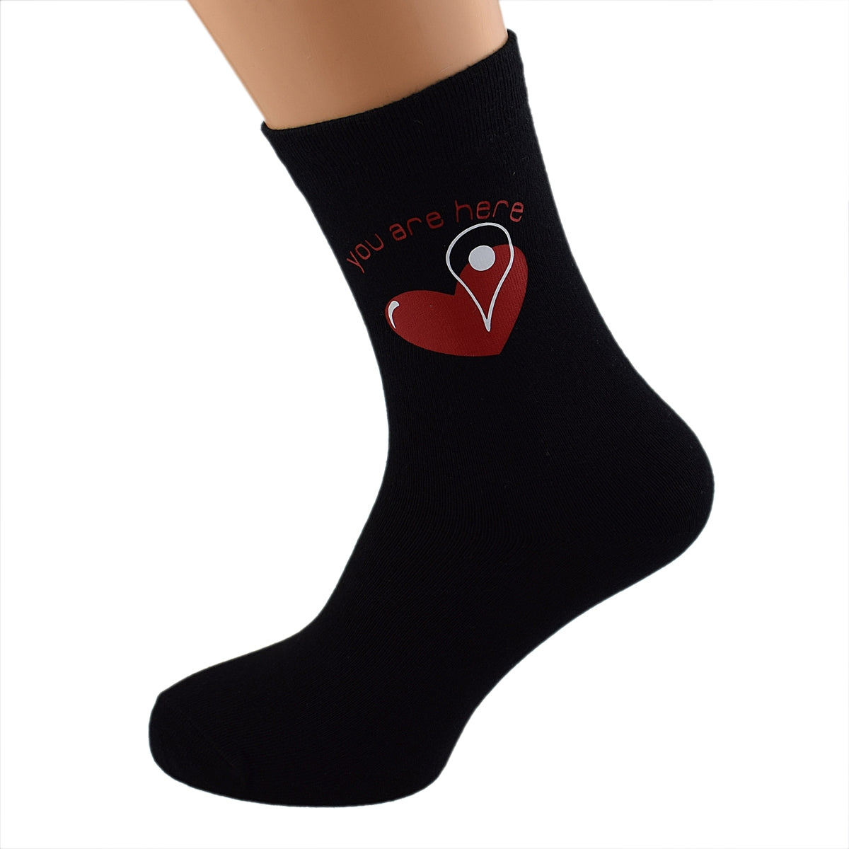 You Are Here Love Heart Design Mens Black Socks| Ashton and Finch