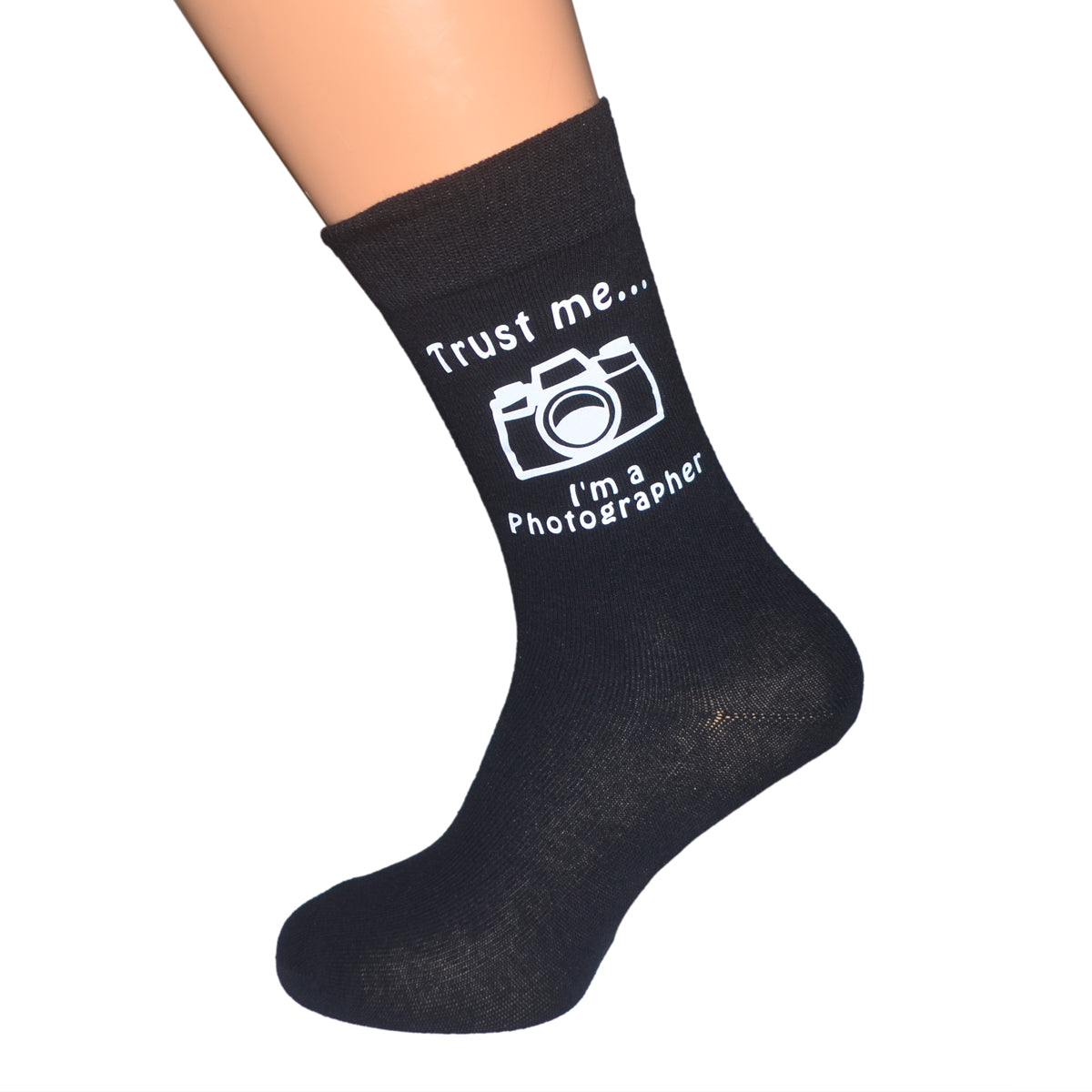 Trust Me I’m A Photographer Mens Black Socks With Camera Image| Ashton and Finch