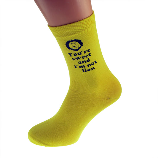 You’re Sweet I’m Not Lion Funny Valentine Mens Yellow Socks| Ashton and Finch