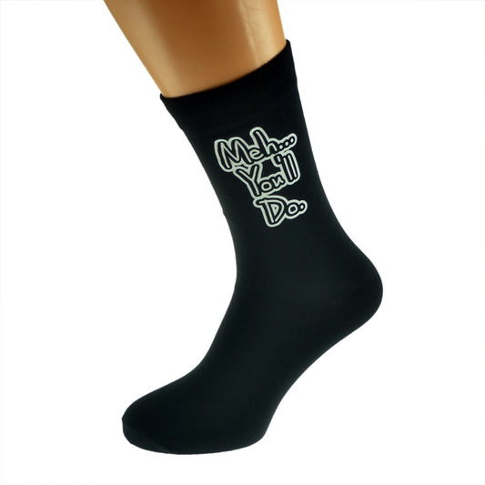 Meh You’ll Do Funny Valentine Mens Black Socks| Ashton and Finch