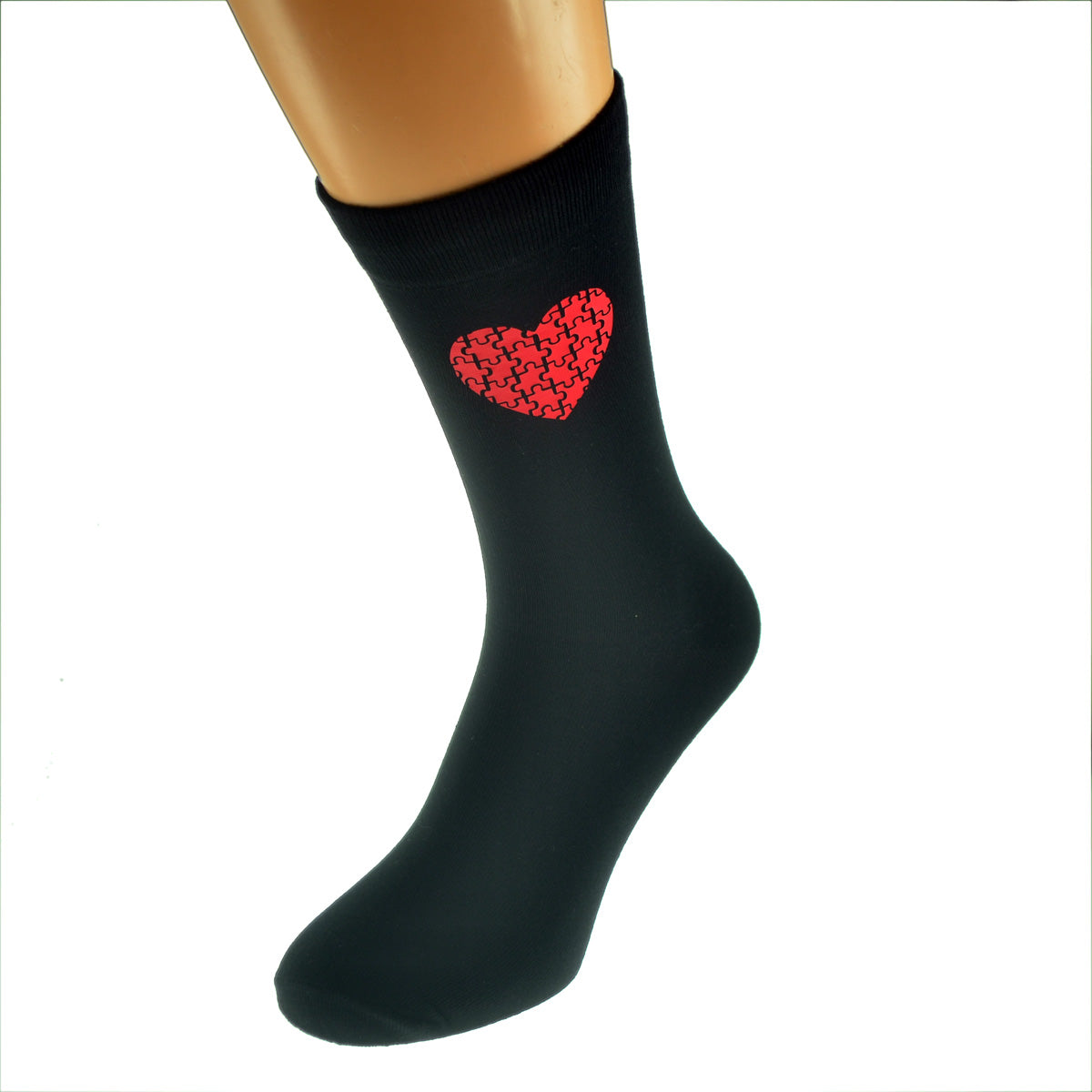 Red Jigsaw Heart Valentine Mens Black Socks| Ashton and Finch