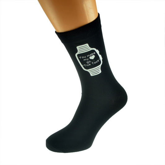 You Make My Heart Go Tick Tock Valentine Mens Black Socks| Ashton and Finch