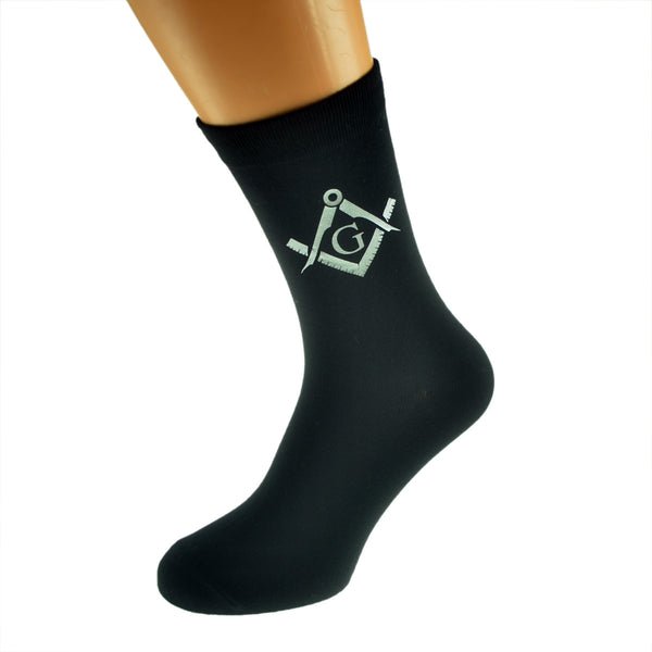 Masonic Socks Black Silver Emblem Design