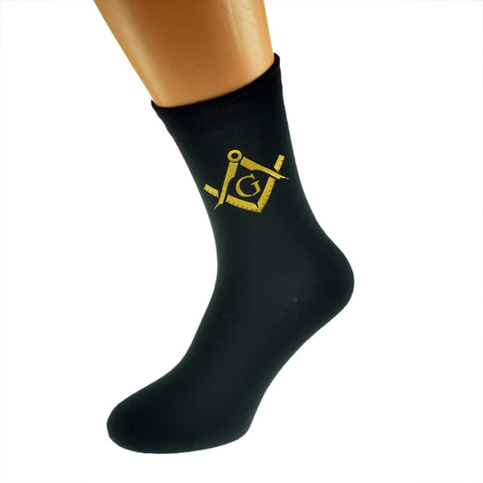 Gold Masonic With G Design Mens Black Socks| Ashton and Finch