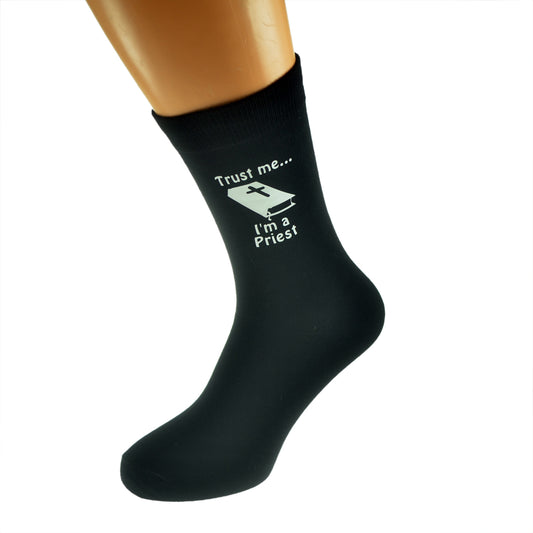Trust Me I’m A Priest Mens Black Socks With Image Design| Ashton and Finch