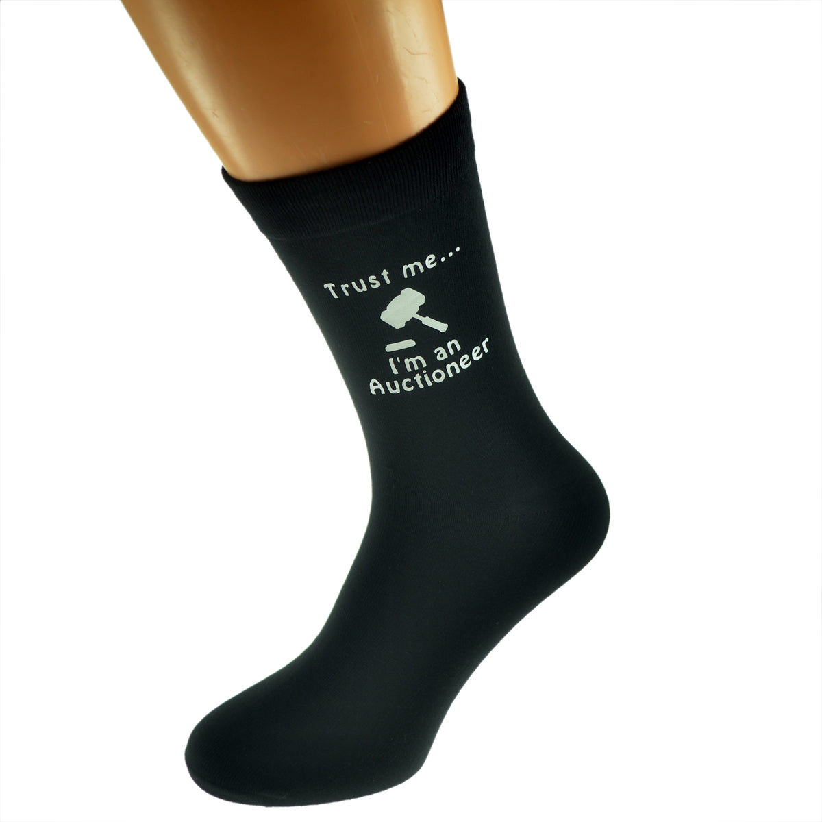 Trust Me I’m An Auctioneer Mens Black Socks With Image Design| Ashton and Finch