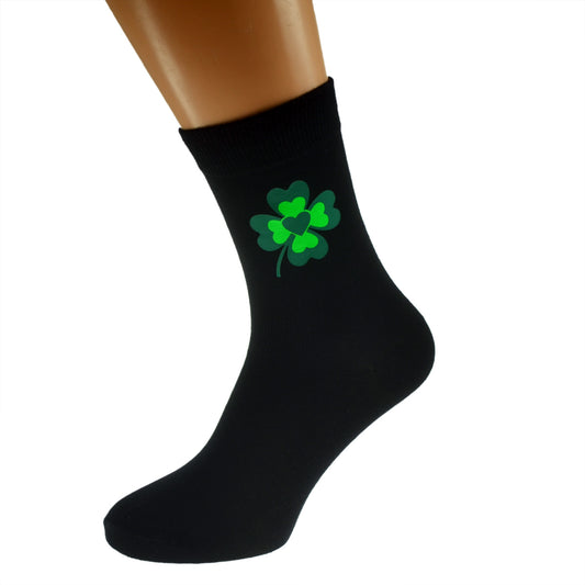 Lucky Four Leaf Clover Heart Centre Mens Black Socks| Ashton and Finch