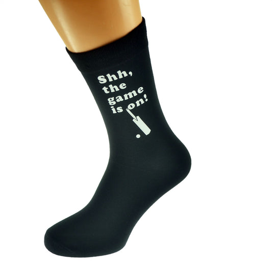 Shh The Game Is On Cricket Fan Mens Black Socks| Ashton and Finch