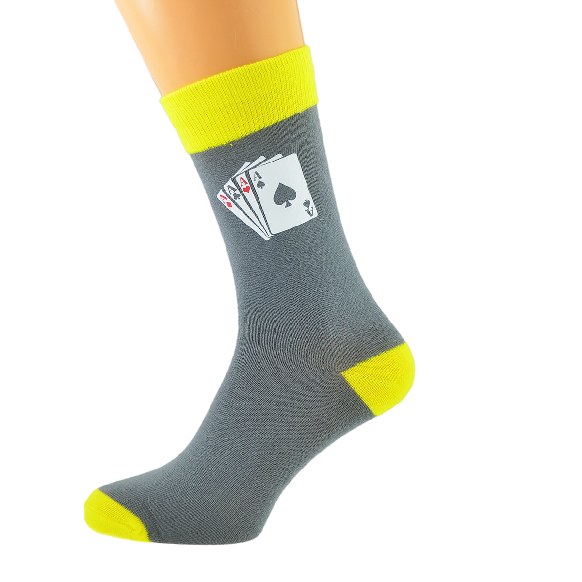 Grey Yellow Unisex Socks Four Aces Playing Cards| Ashton and Finch