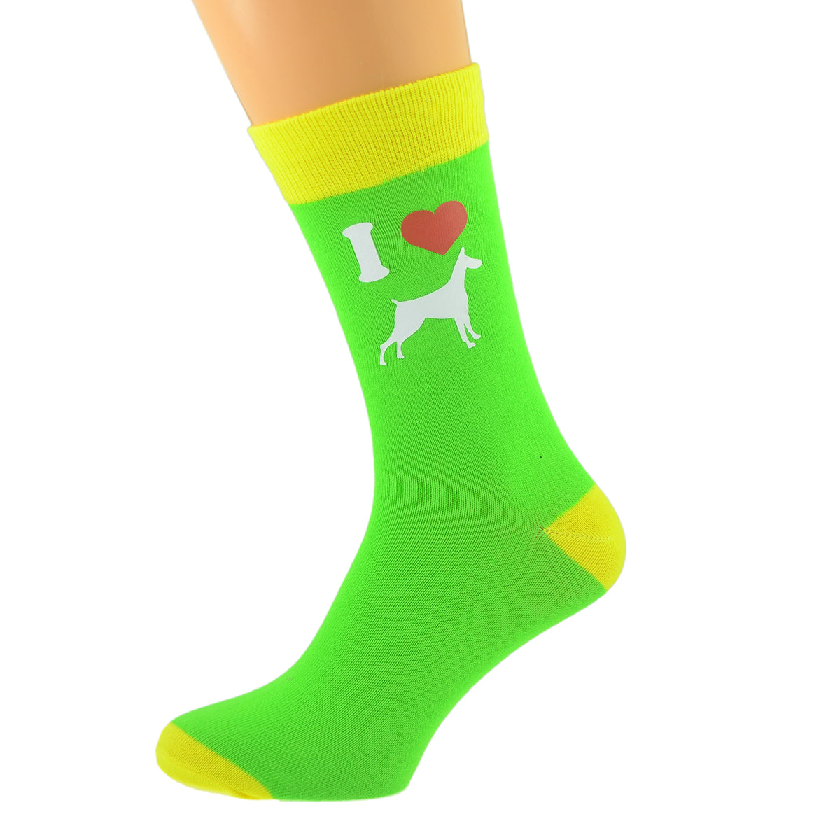 Lime Green Yellow Unisex Socks I Love Dobermans Dog Design| Ashton and Finch
