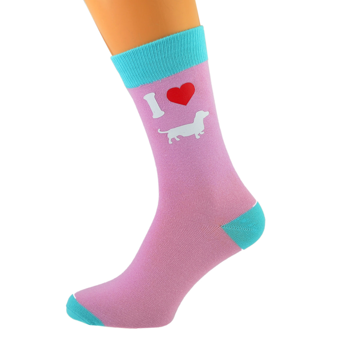 Pale Pink Turquoise Unisex Socks I Love Dachshund Sausage Dog Design| Ashton and Finch