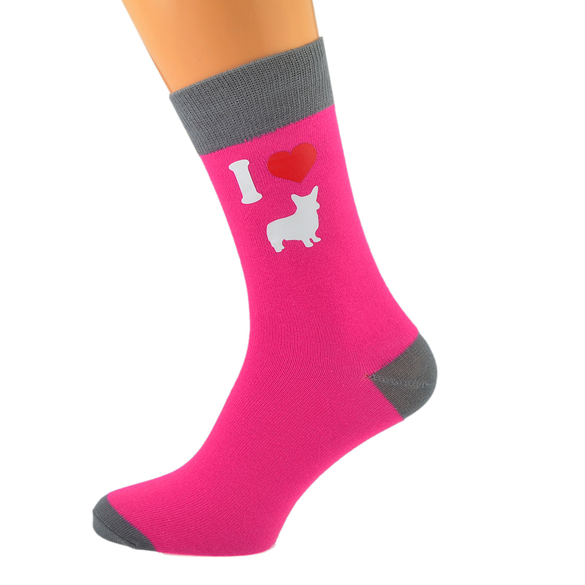 Hot Pink Grey Unisex Socks I Love Corgis Dog Design| Ashton and Finch