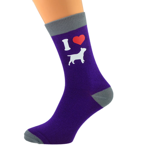 Purple Ash Grey Unisex Socks I Love English Bull Terriers Dog Design| Ashton and Finch
