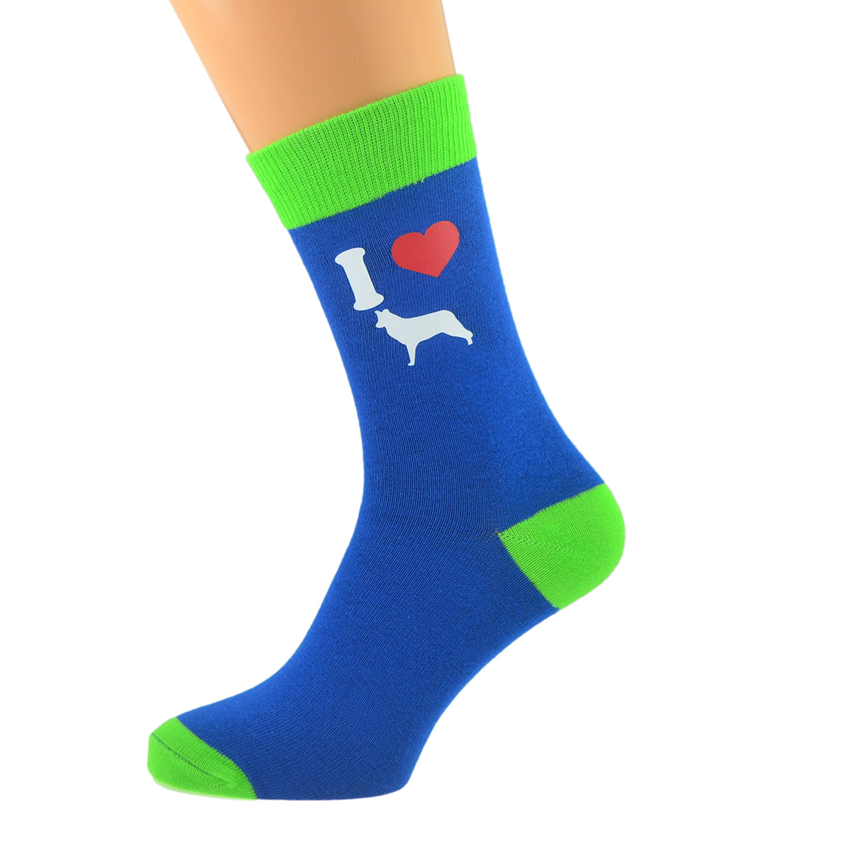 Blue Lime Green Unisex Socks I Love Border Collies Dog Design| Ashton and Finch