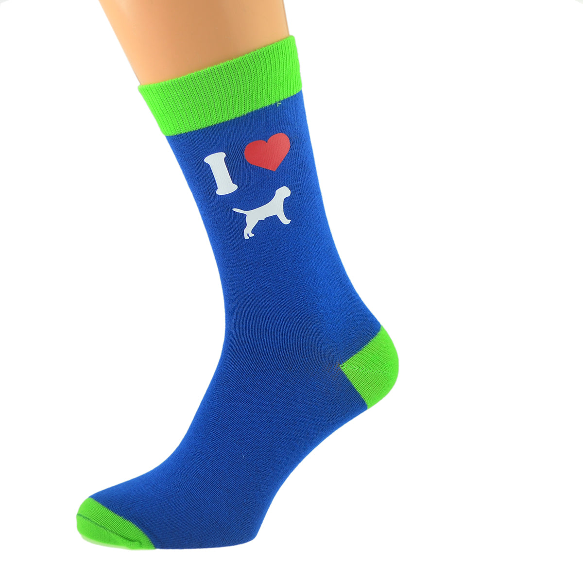 Blue Lime Green Unisex Socks I Love Border Terriers Dog Design| Ashton and Finch