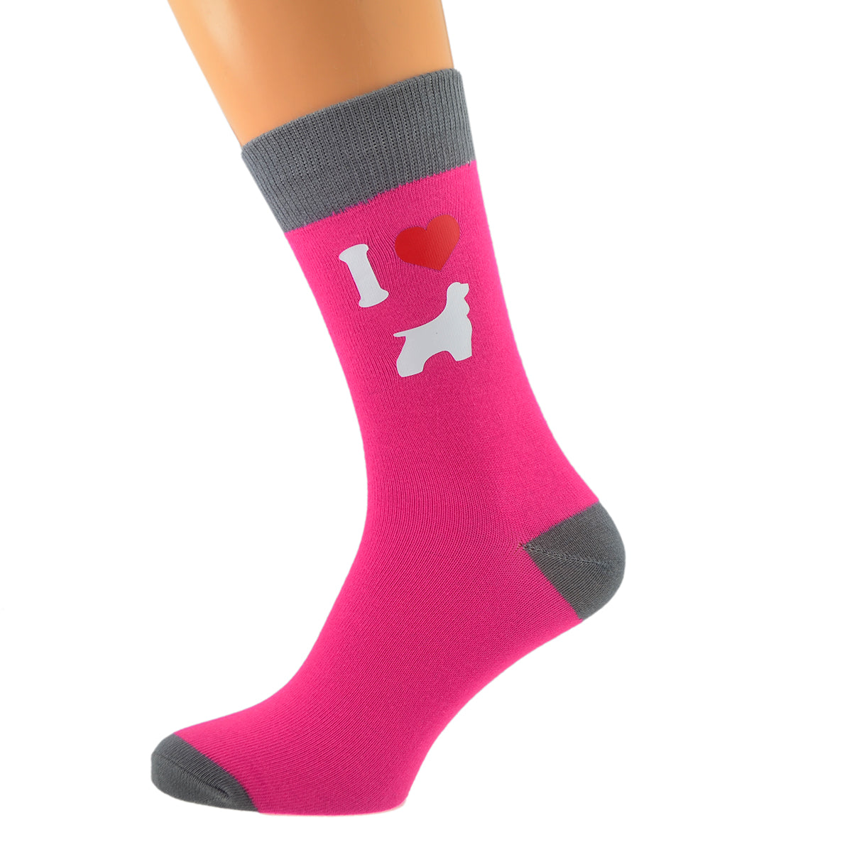 Hot Pink Grey Unisex Socks I Love Cocker Spaniels Dog Design| Ashton and Finch