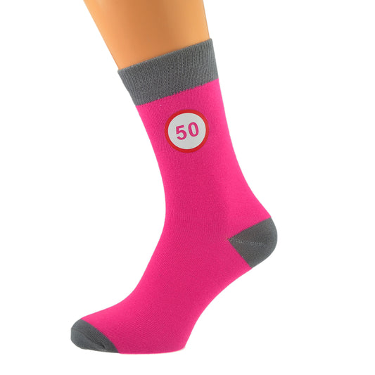 Hot Pink Grey Unisex Socks Road Sign 50th Birthday Or Anniversary| Ashton and Finch