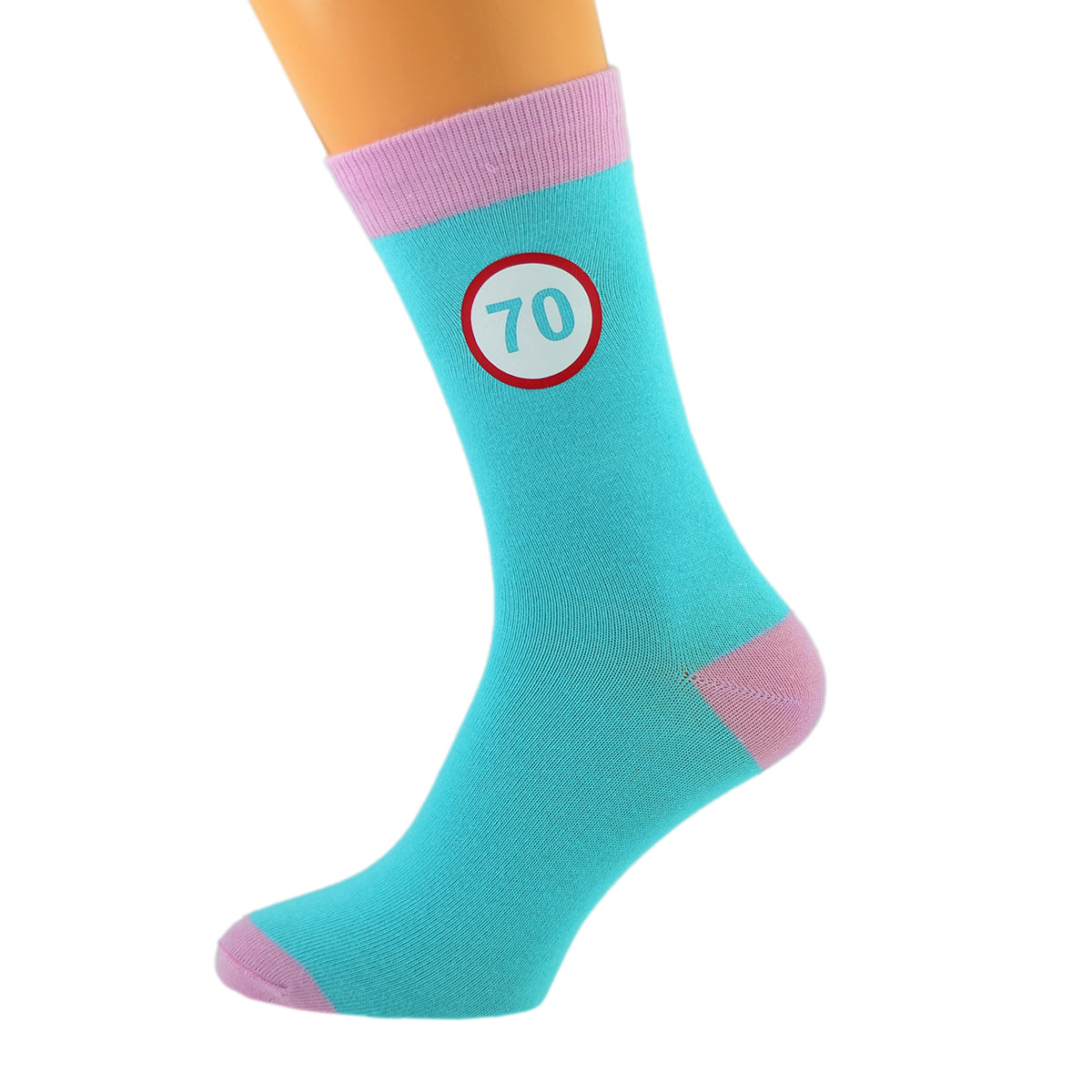 Turquoise Pale Pink Unisex Socks Road Sign 70th Birthday| Ashton and Finch