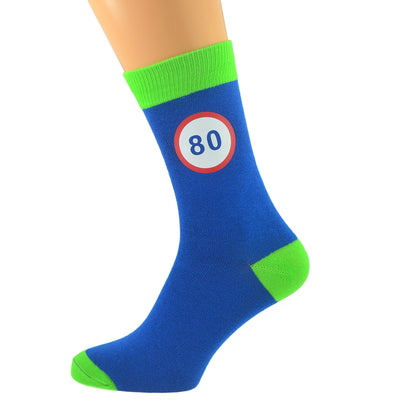 Blue Lime Green Unisex Socks Road Sign 80th Birthday| Ashton and Finch