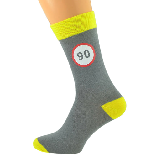Ash Grey Yellow Unisex Socks Road Sign 90th Birthday| Ashton and Finch