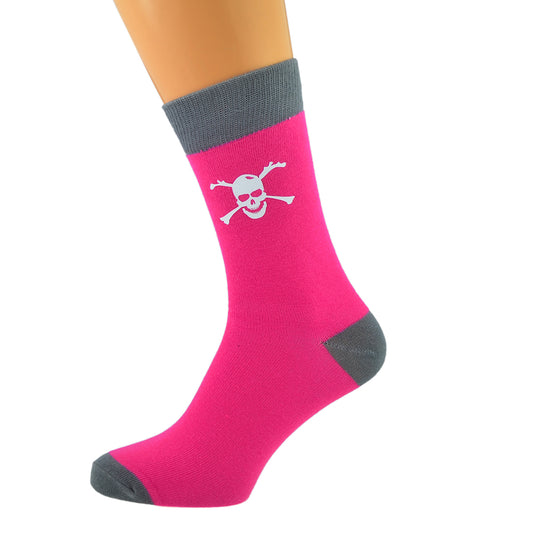 Hot Pink Grey Unisex Socks Skull Crossbones Pirates| Ashton and Finch