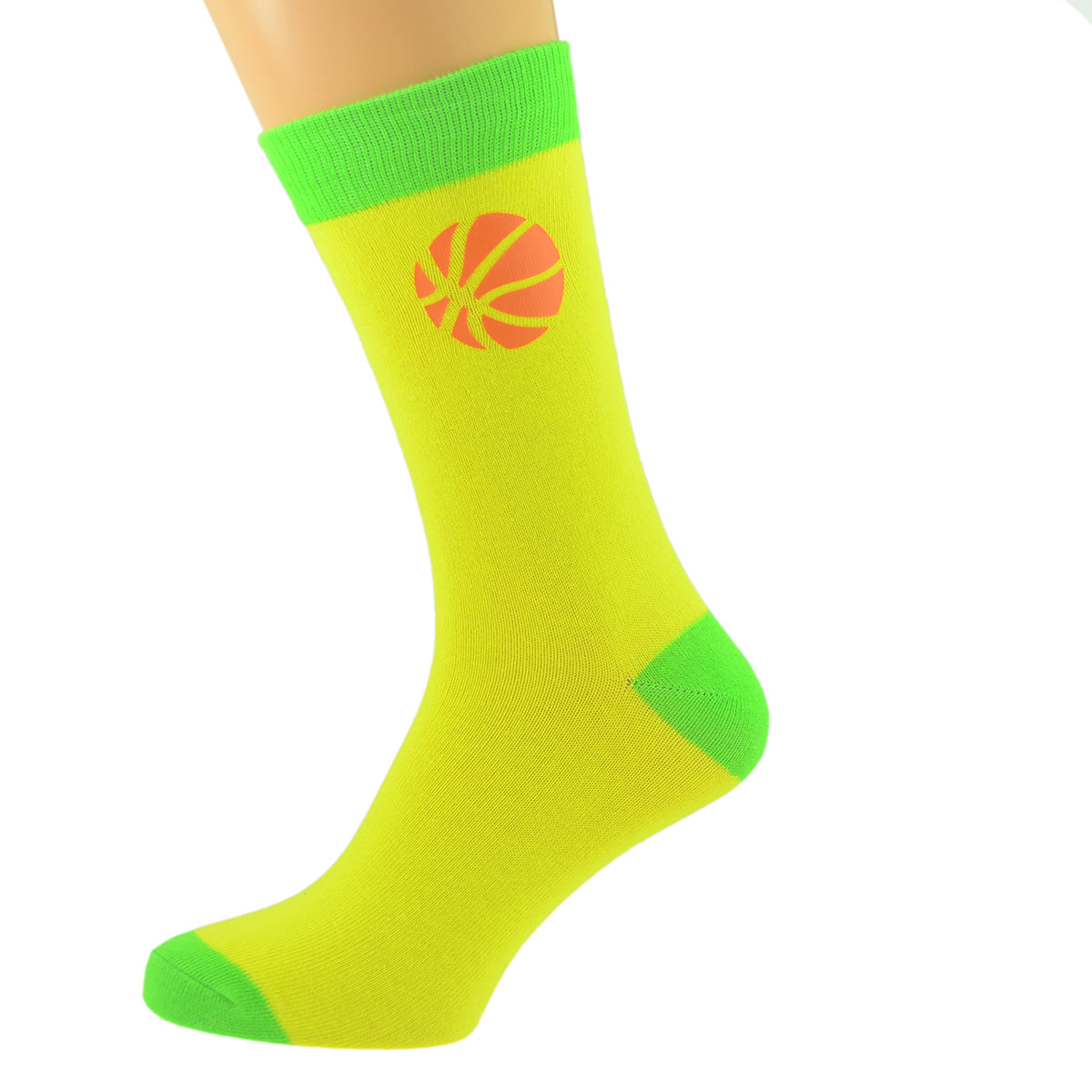 Yellow Lime Green Unisex Socks With Basketball Design| Ashton and Finch