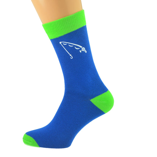 Blue Lime Green Unisex Socks Fishing Fisherman Design| Ashton and Finch