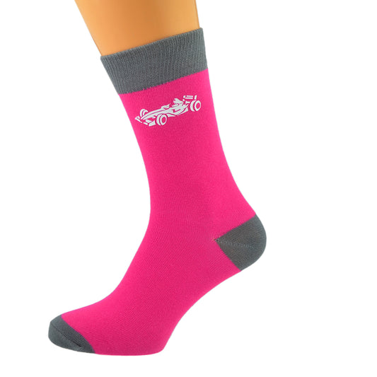 Hot Pink Grey Unisex Socks F1 Car Racing| Ashton and Finch