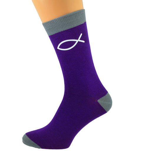 Purple Ash Grey Unisex Socks Religious Ichthus Fish Design| Ashton and Finch