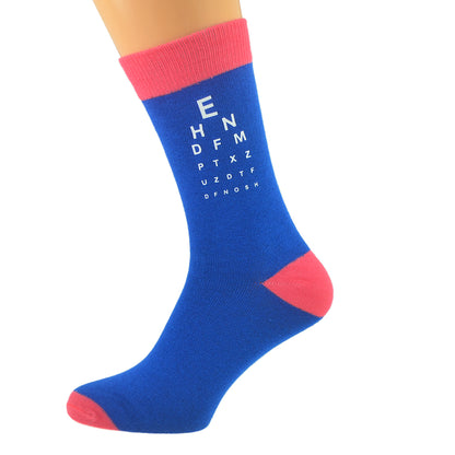 Blue Salmon Pink Unisex Socks Opticians Eye Test| Ashton and Finch