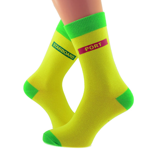 Yellow Lime Green Unisex Socks With Sailing Port Starboard Motifs| Ashton and Finch