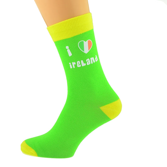 Lime Green Yellow Unisex Socks I Love Ireland Eire Irish Design| Ashton and Finch