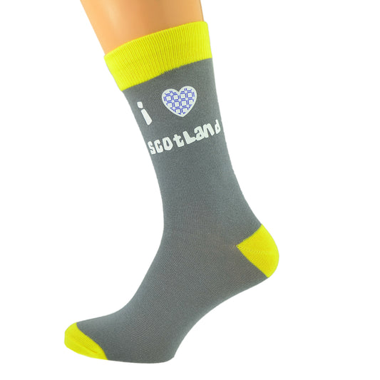 Ash Grey Yellow Unisex Socks I Love Scotland Scottish Design| Ashton and Finch