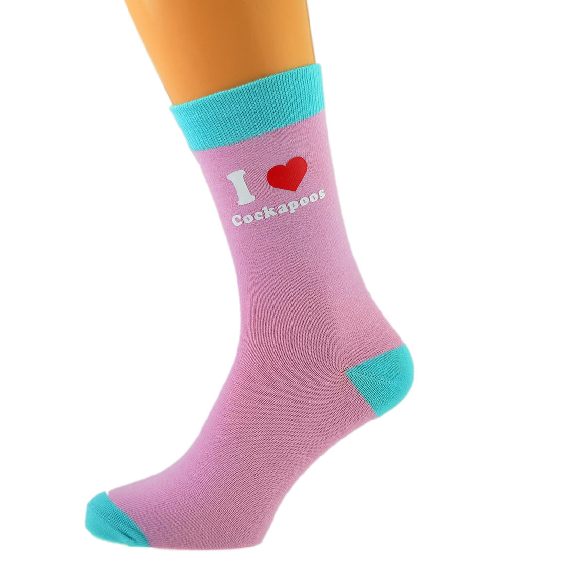 Pale Pink Turquoise Unisex Socks I Love Cockerpoos Dog Design| Ashton and Finch