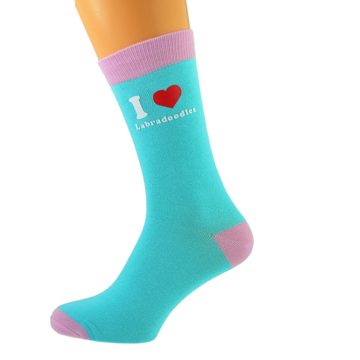 Turquoise Pale Pink Unisex Socks Dog I Love Labrapoodles| Ashton and Finch