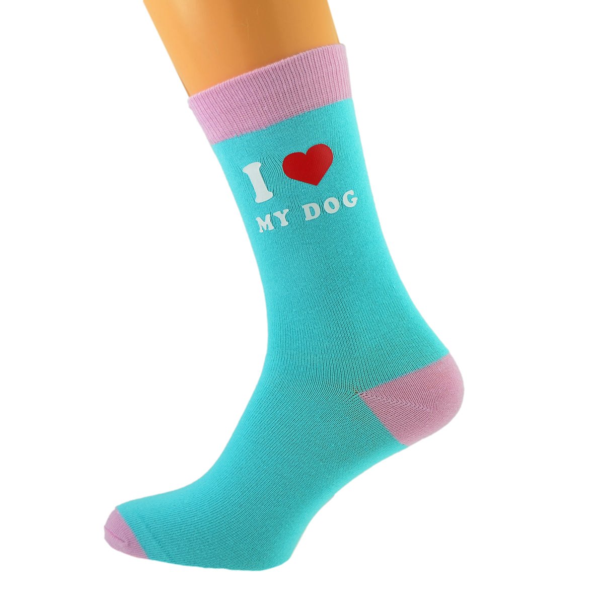 Turquoise Pale Pink Unisex Socks I Love My Dog| Ashton and Finch