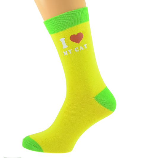Yellow Lime Green Unisex Socks I Love My Cat| Ashton and Finch