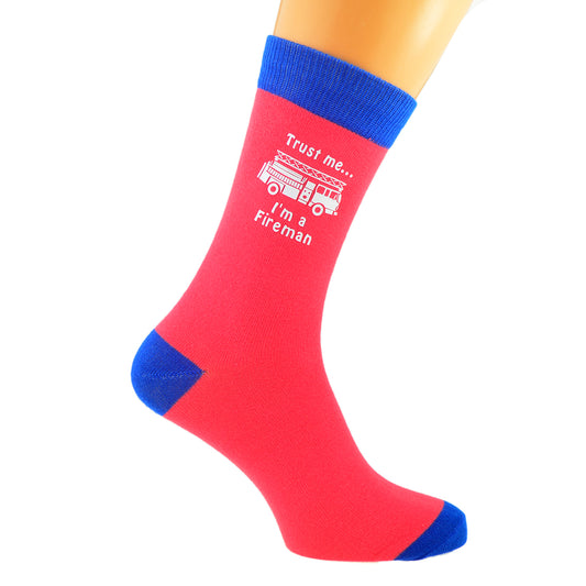 Salmon Pink Blue Unisex Socks Trust Me I’m A Fireman| Ashton and Finch