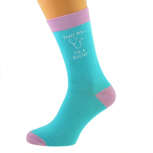 Turquoise Pale Pink Unisex Socks Trust Me I’m A Doctor| Ashton and Finch