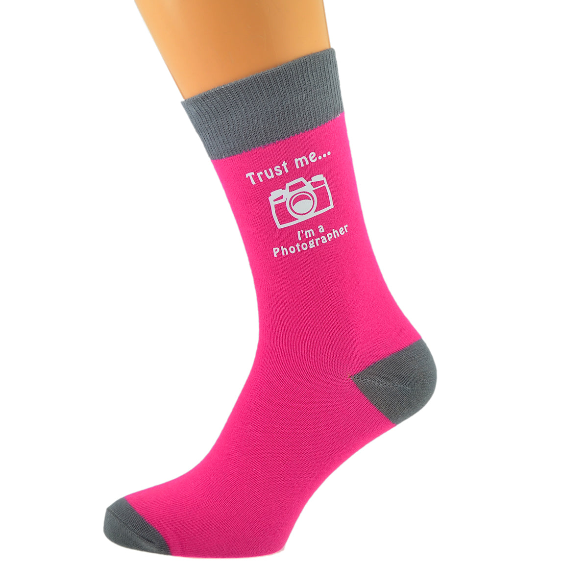 Hot Pink Grey Unisex Socks Trust Me I’m A Photographer| Ashton and Finch