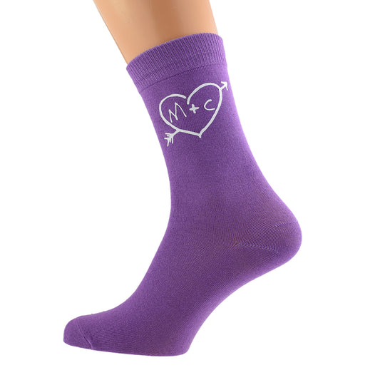 Personalised Initials In Love Heart Purple Socks For Ladies Men| Ashton and Finch