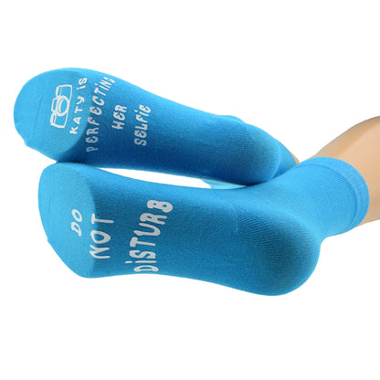 Personalised Do Not Disturb Shh Selfie Ladies Turquoise Socks| Ashton and Finch