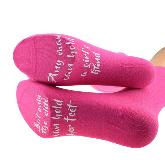 Any Man Can Hold A Girl’s Hand Sole Print Ladies Hot Pink Socks| Ashton and Finch